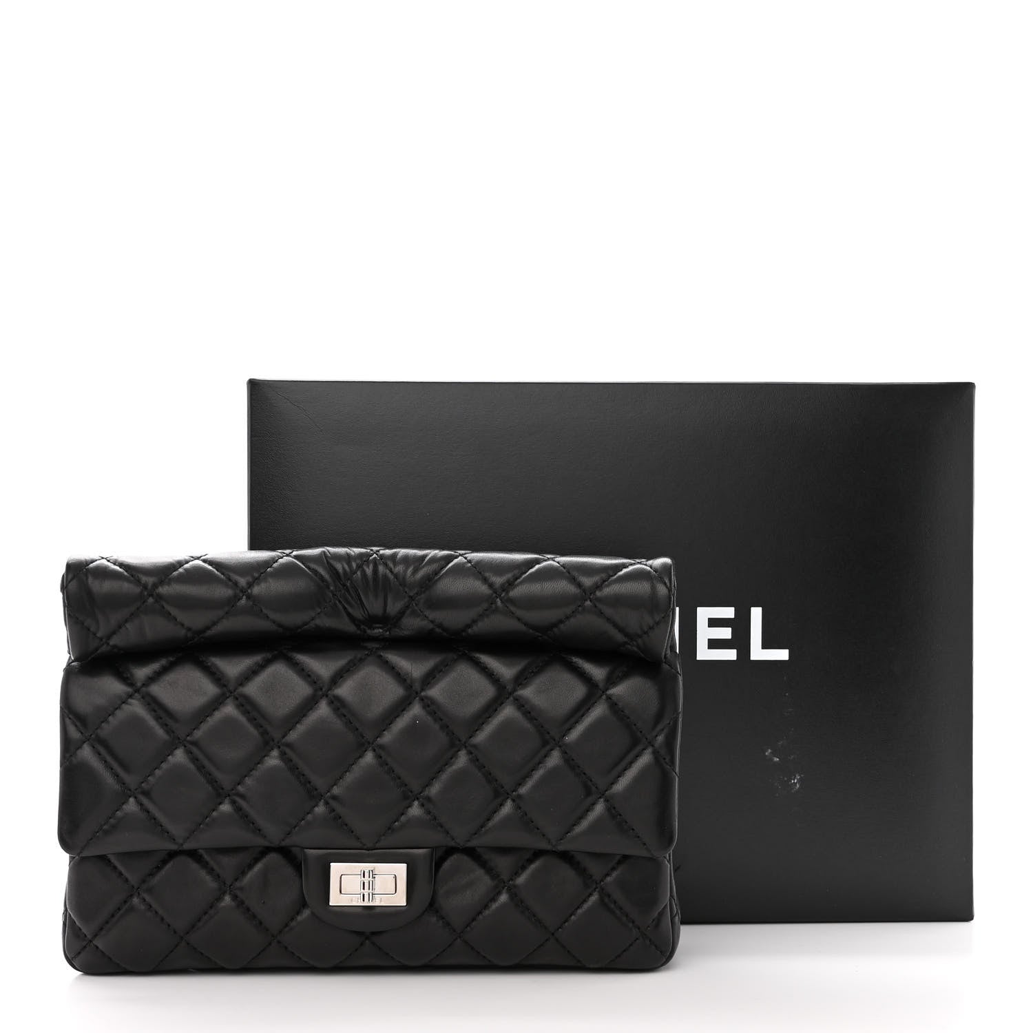 Chanel Lambskin Quilted Large Roll 2.55 Reissue Clutch Black 11 of 11