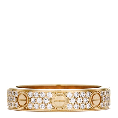 Cartier 18K Yellow Gold Diamond 4mm LOVE Wedding Paved Band Ring 51 5.75 1 of 5