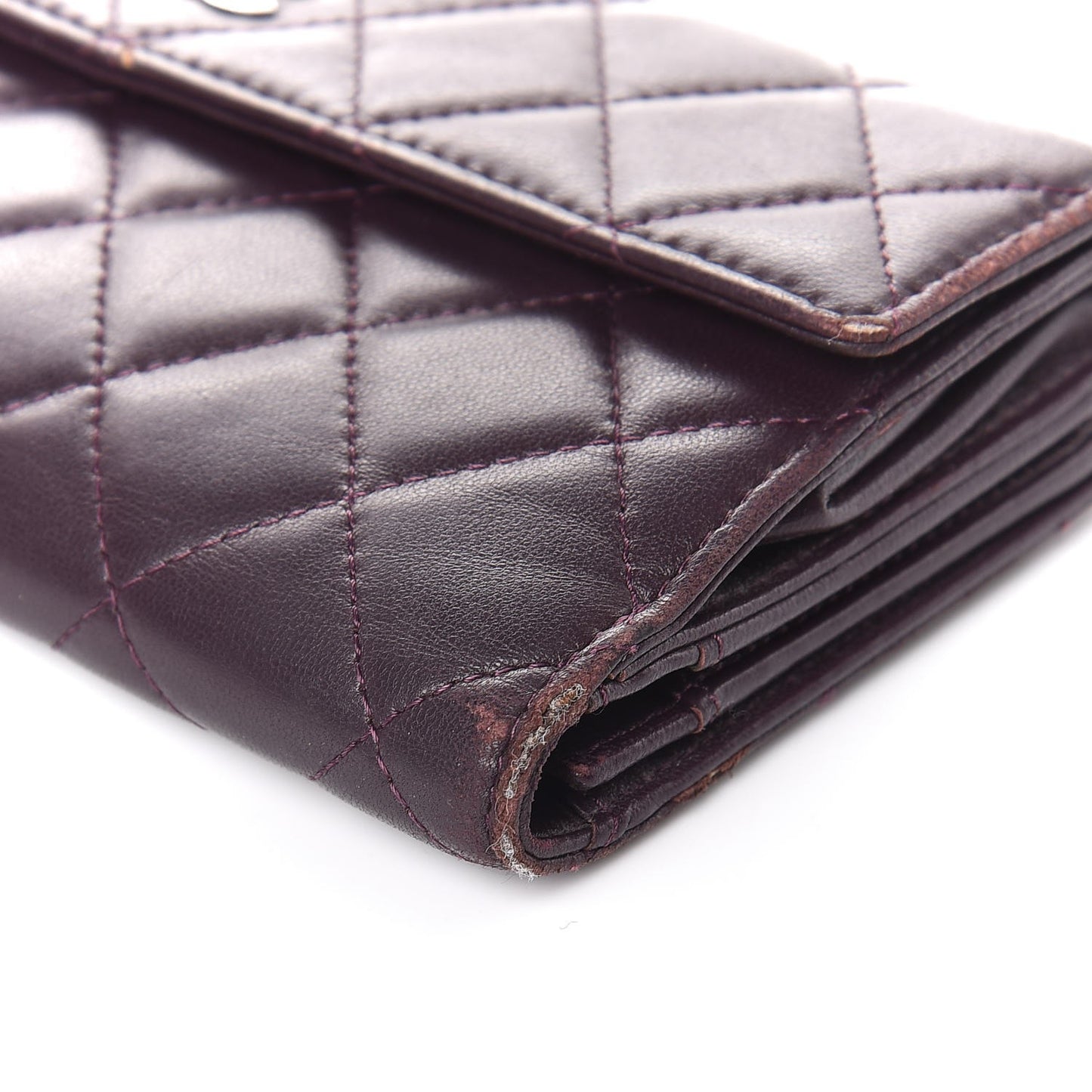Lambskin Quilted Long Flap Wallet Prune