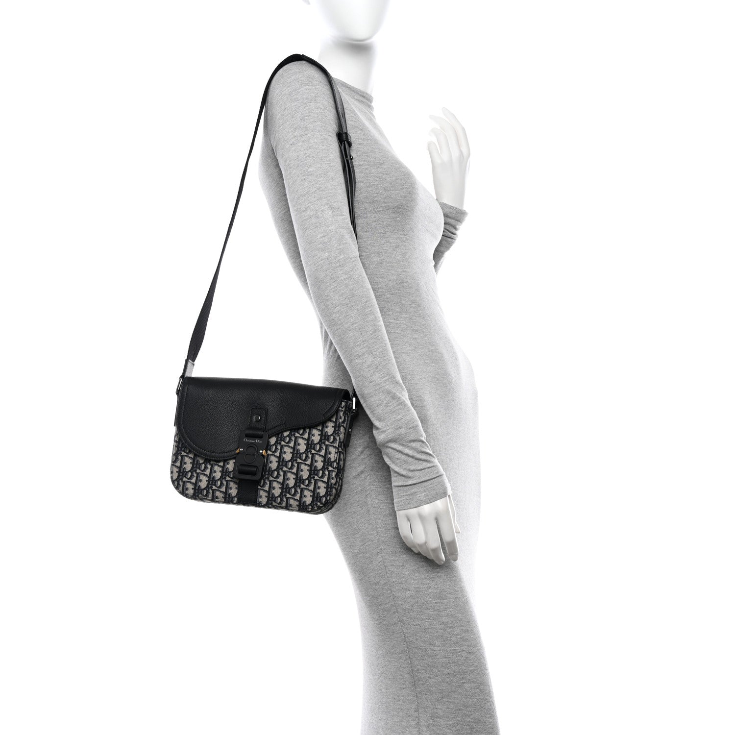 Christian Dior Oblique Jacquard Grained Calfskin Small Saddle Messenger Bag Beige Black 2 of 12
