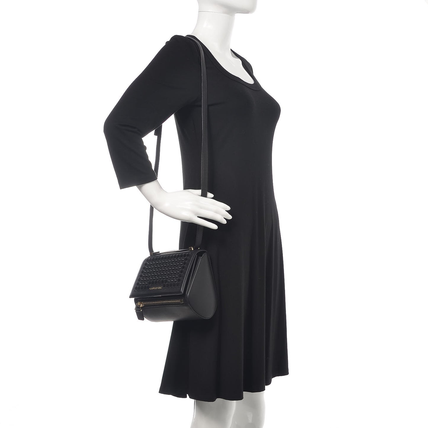 Calfskin Studded Mini Pandora Box Crossbody Bag Black