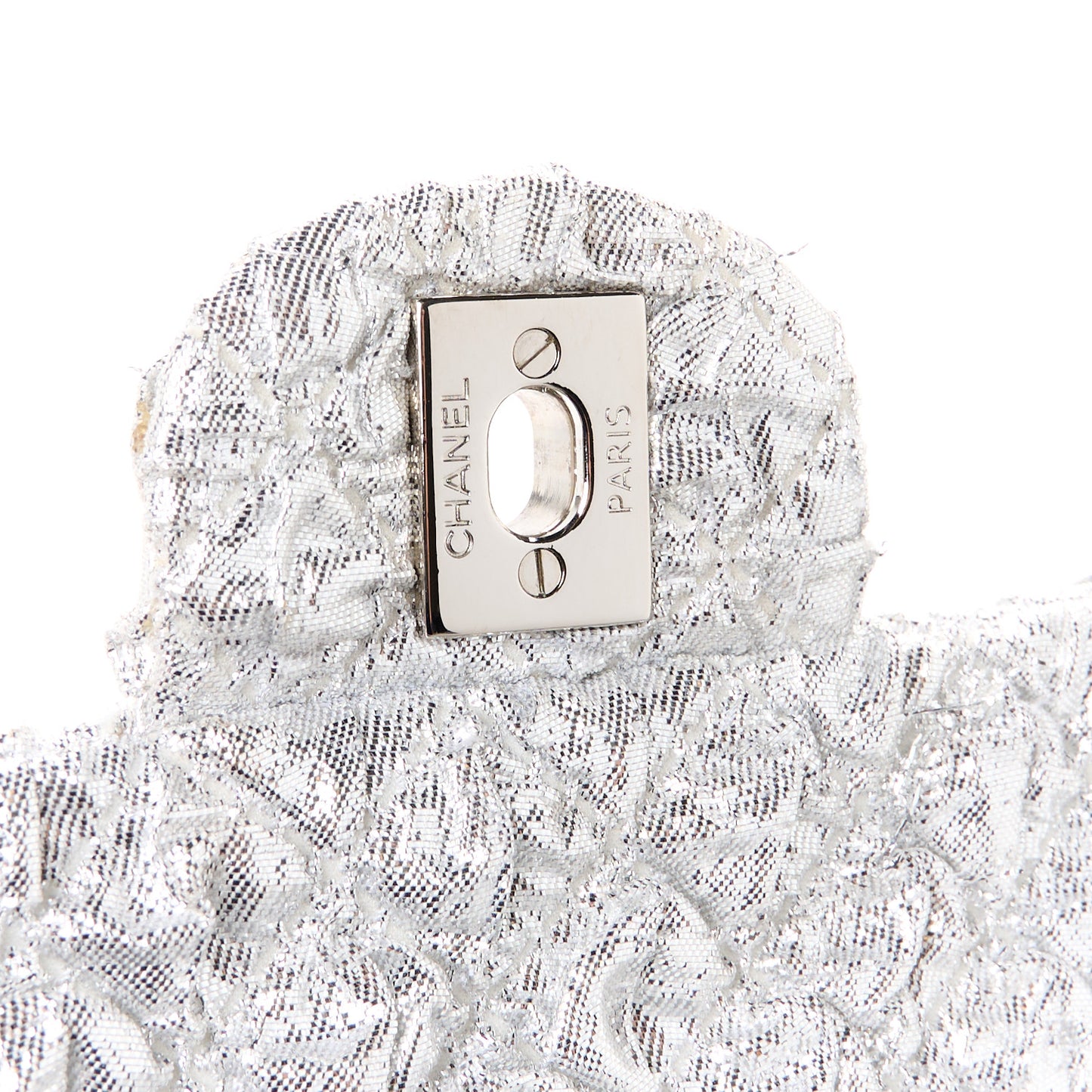 Metallic Lame Quilted Small Double Flap Silver
