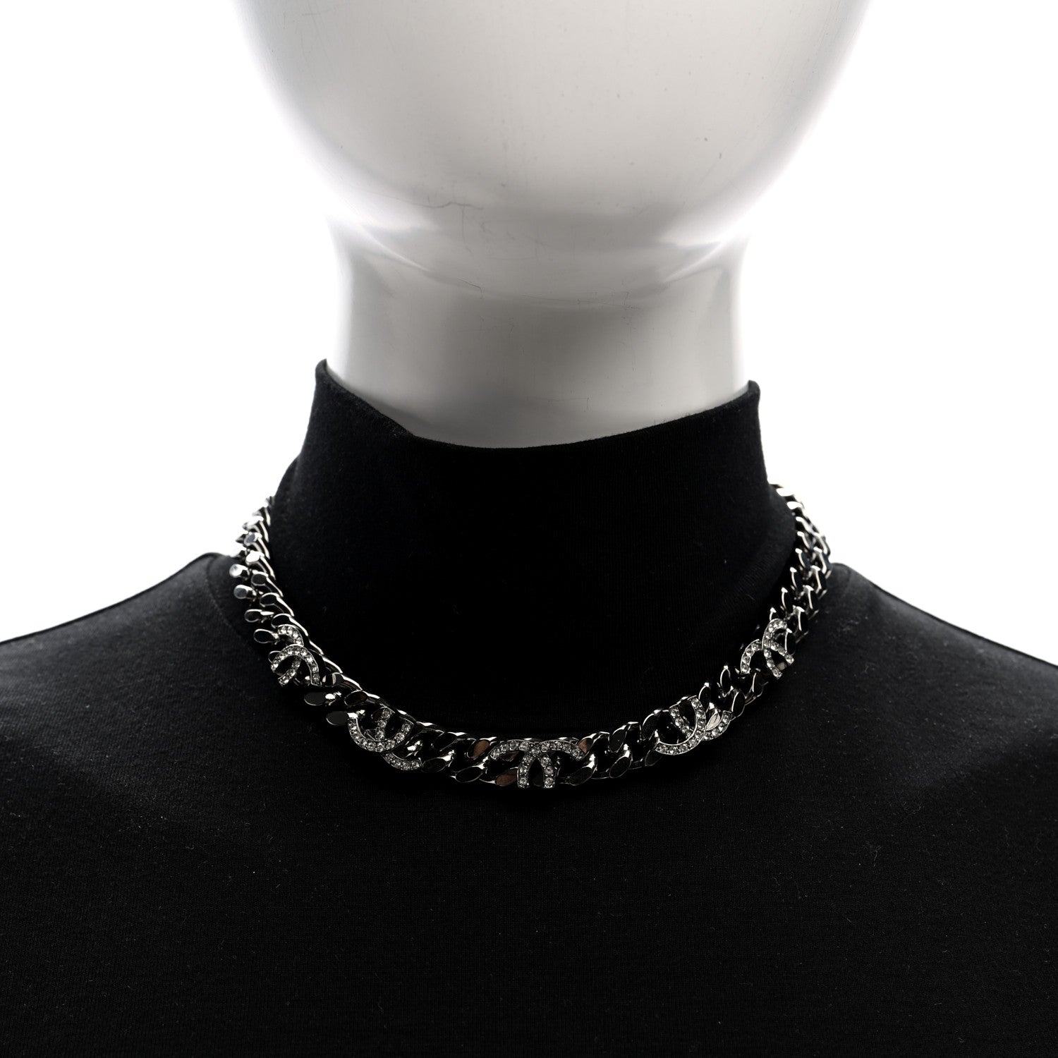 Chanel Ruthenium Crystal Chain CC Choker Necklace 2 of 5