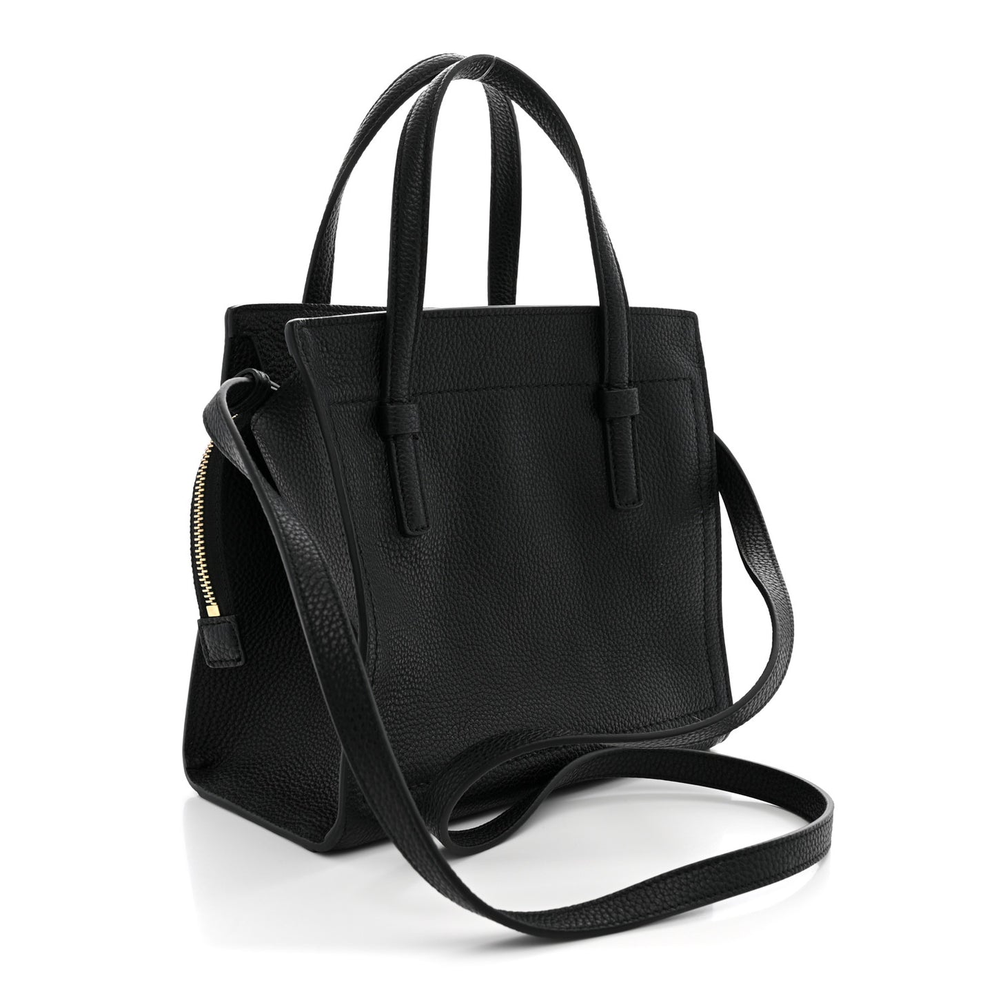 Hammered Calfskin Double Handle Small Amy Tote  Black