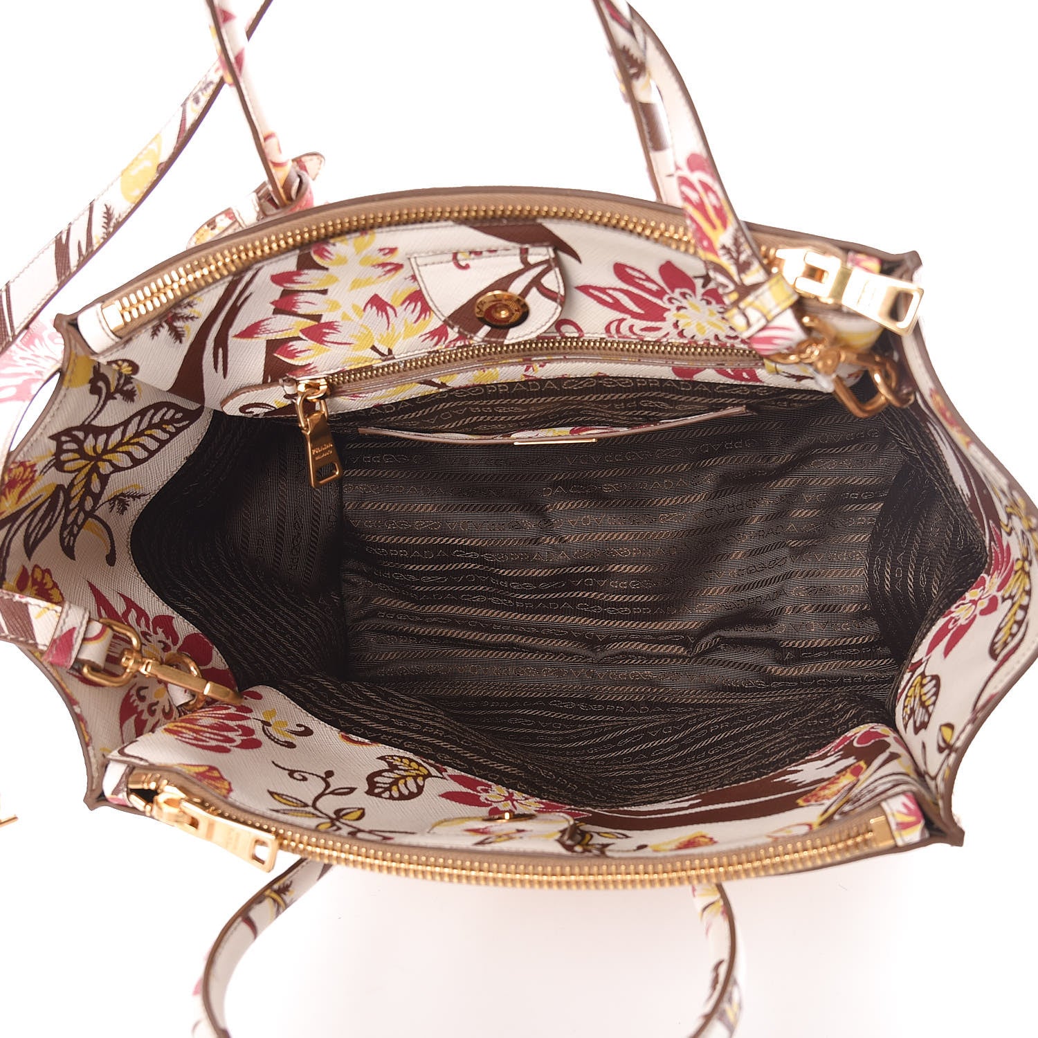 Prada Saffiano Floral Print Large Twin Pocket Tote Talco 5 of 9