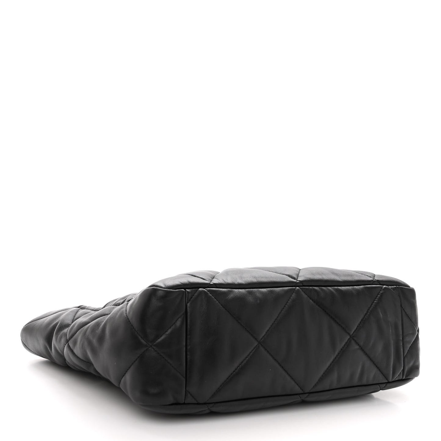 Lambskin Quilted Chanel 19 East West Shopping Bag Black