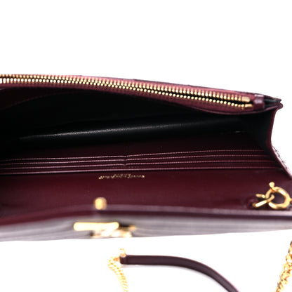 Saint Laurent Grain De Poudre Matelasse Chevron Monogram Envelope Chain Wallet Rouge Legion 5 of 9