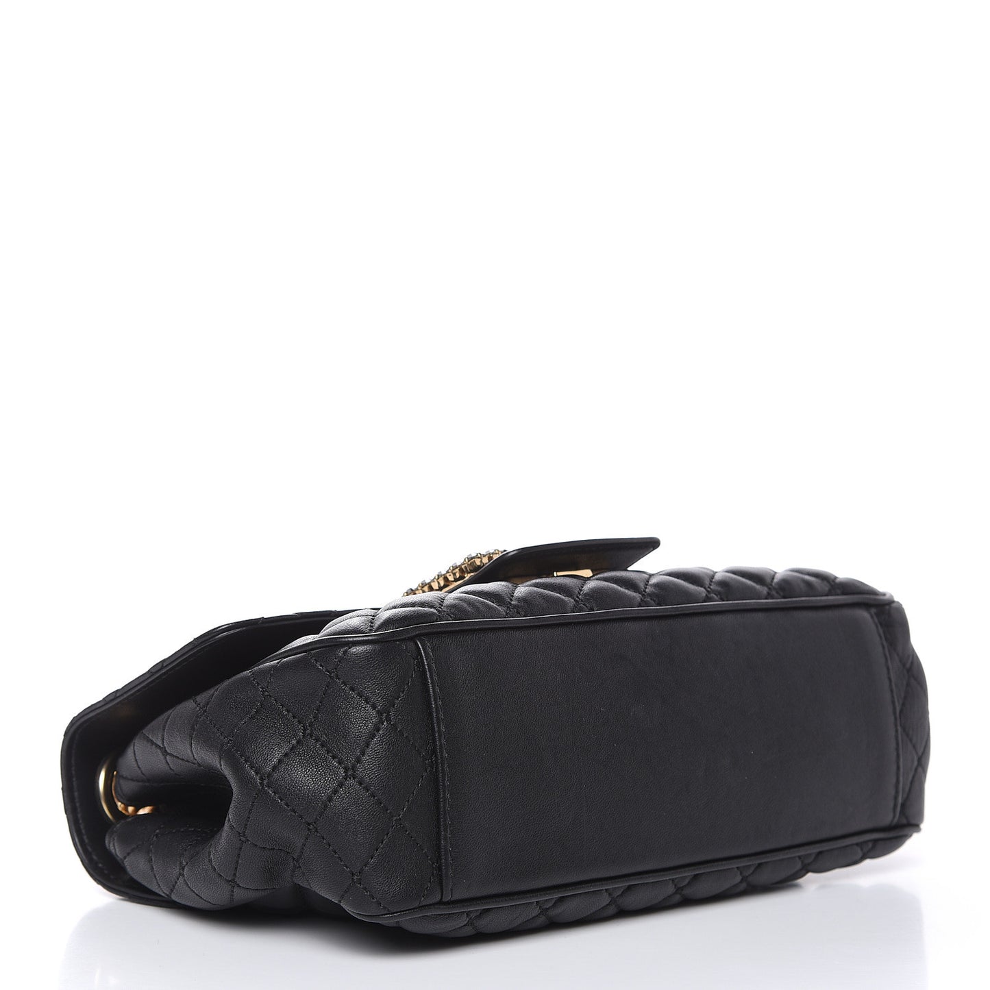 Lambskin Quilted Crystal Embellished Millennial Rectangular Shoulder Bag Black