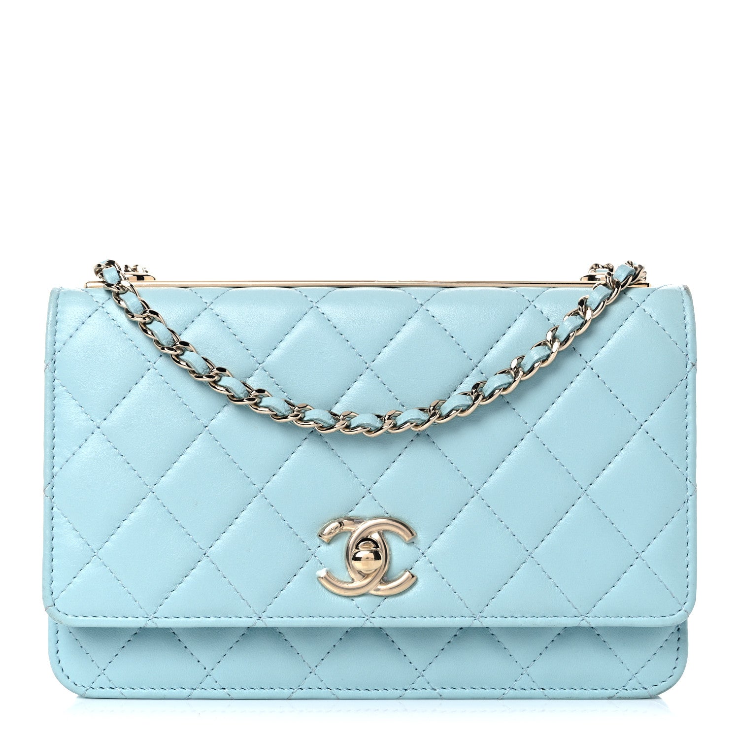 Chanel Lambskin Quilted Trendy CC Wallet On Chain WOC Light Blue 1 of 17