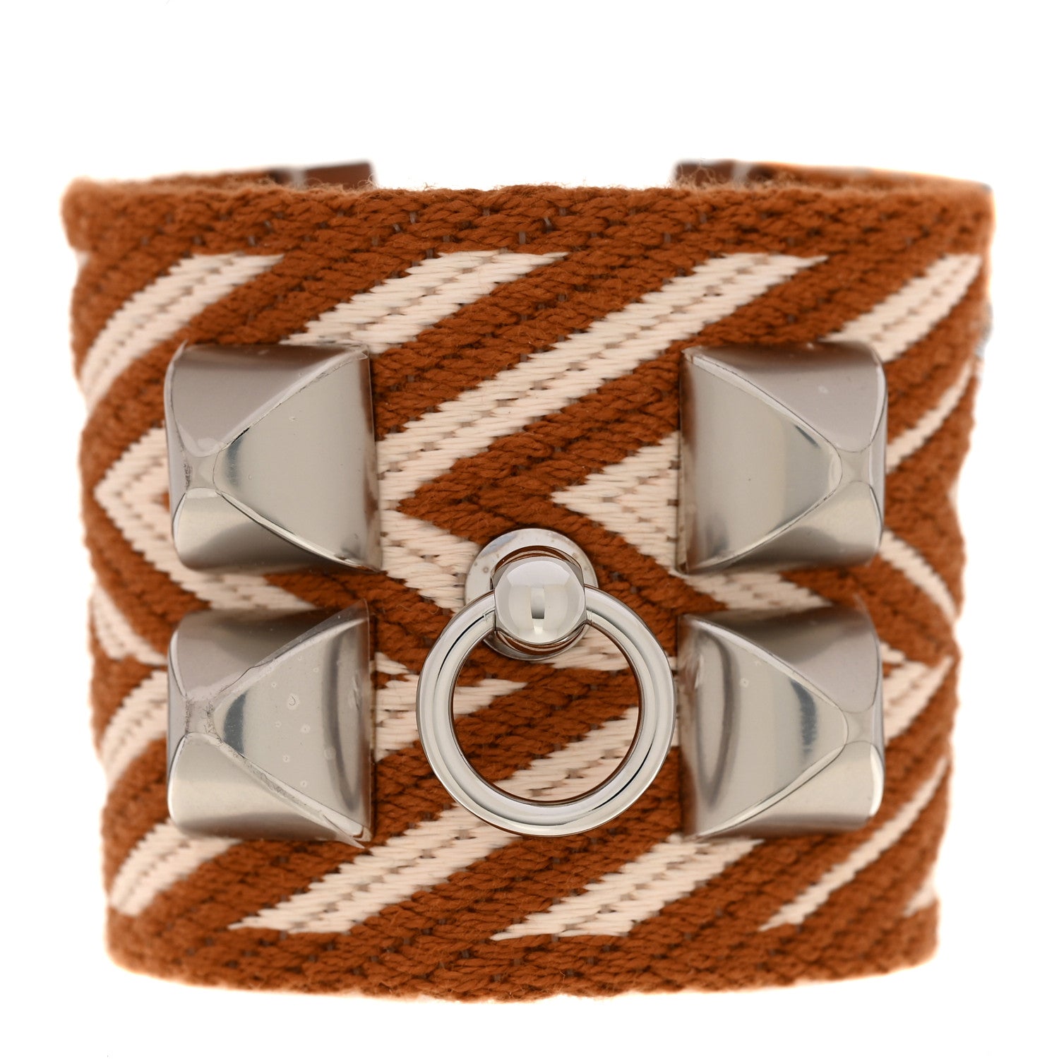 Hermes Toile Swift Sangle ZigZag Collier De Chien CDC Bracelet T2 Gold White 1 of 5