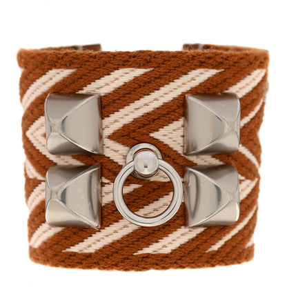 Hermes Toile Swift Sangle ZigZag Collier De Chien CDC Bracelet T2 Gold White 1 of 5