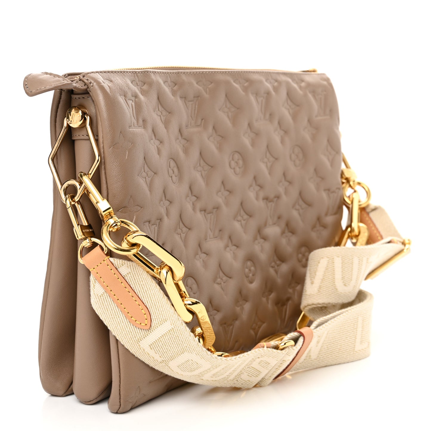 Lambskin Embossed Monogram Coussin MM Taupe
