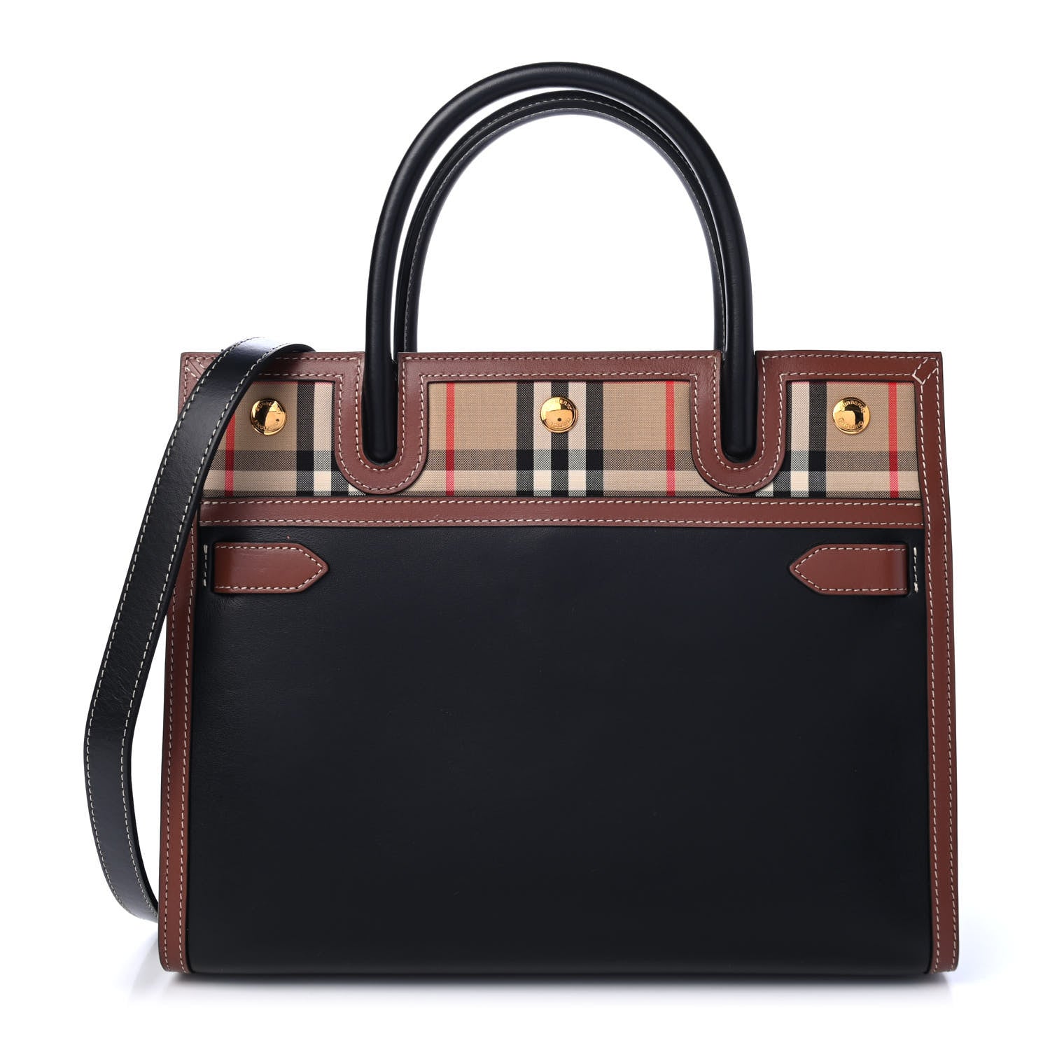 Burberry Calfskin Vintage Check Small Two Handle Title Bag Black 1 of 5
