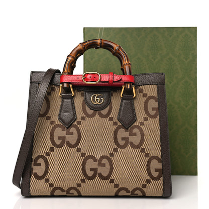 Gucci Monogram Jumbo GG Textured Dollar Calfskin Small Diana Tote Bag Camel Ebony New Acero Pomegranate Red 10 of 10