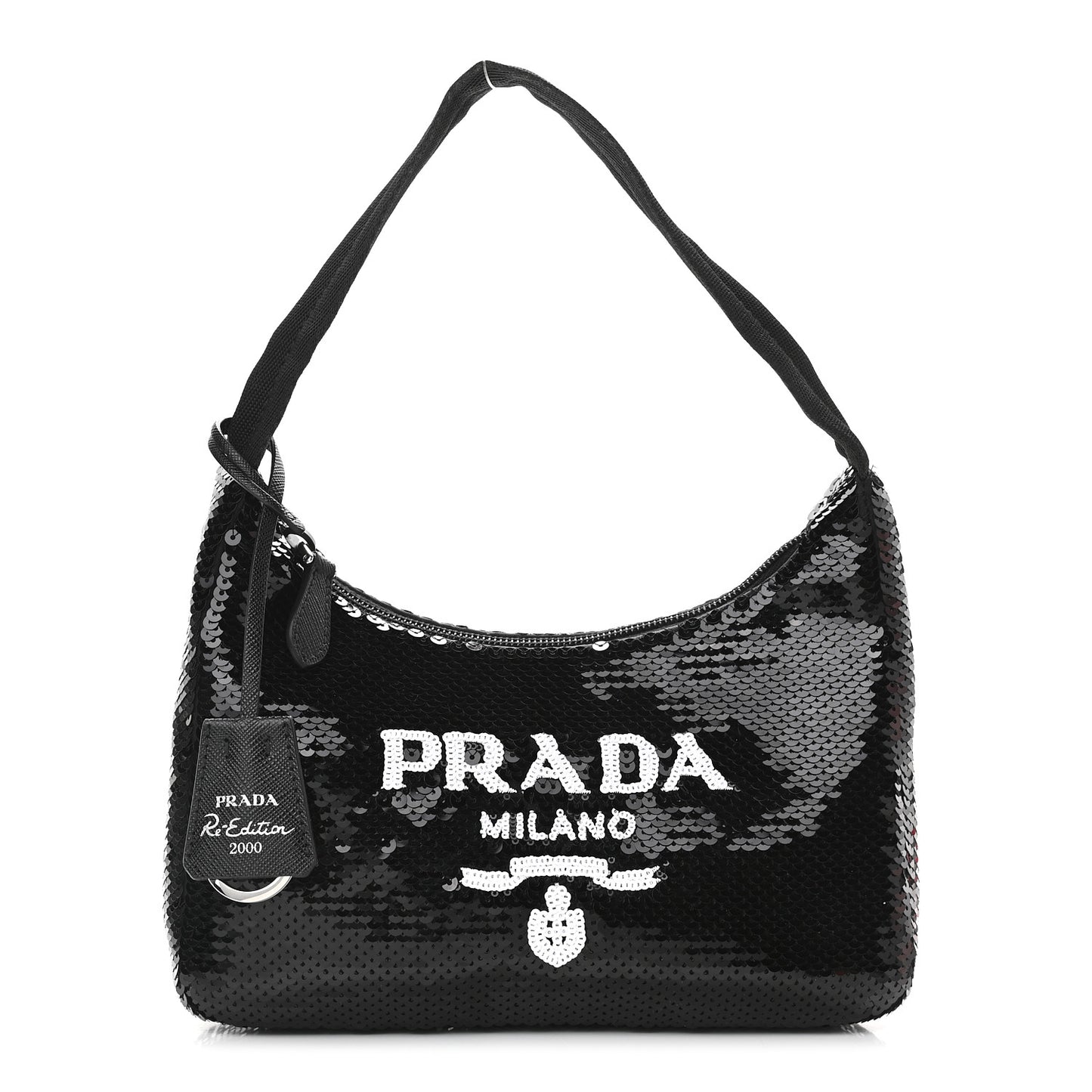 Paillettes Sequin Mini Re-Edition 2000 Bag Black White