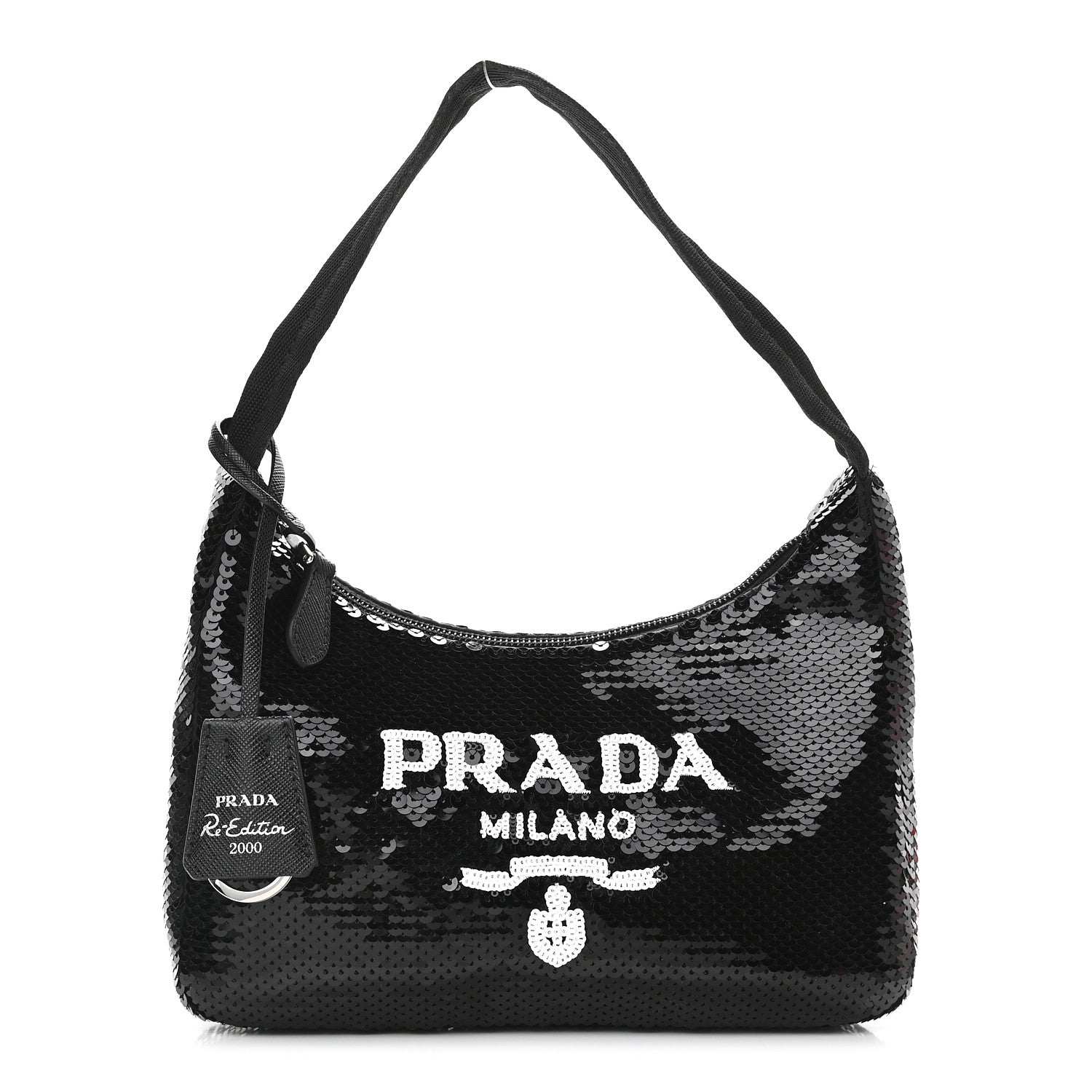 Prada Paillettes Sequin Mini Re-Edition 2000 Bag Black White 1 of 9