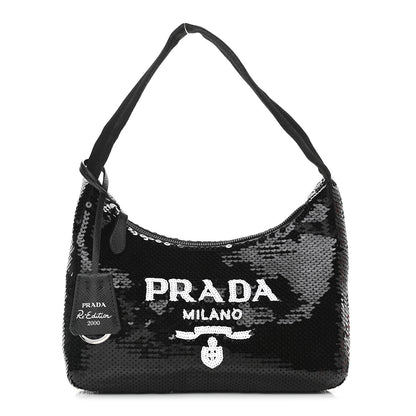 Prada Paillettes Sequin Mini Re-Edition 2000 Bag Black White 1 of 9