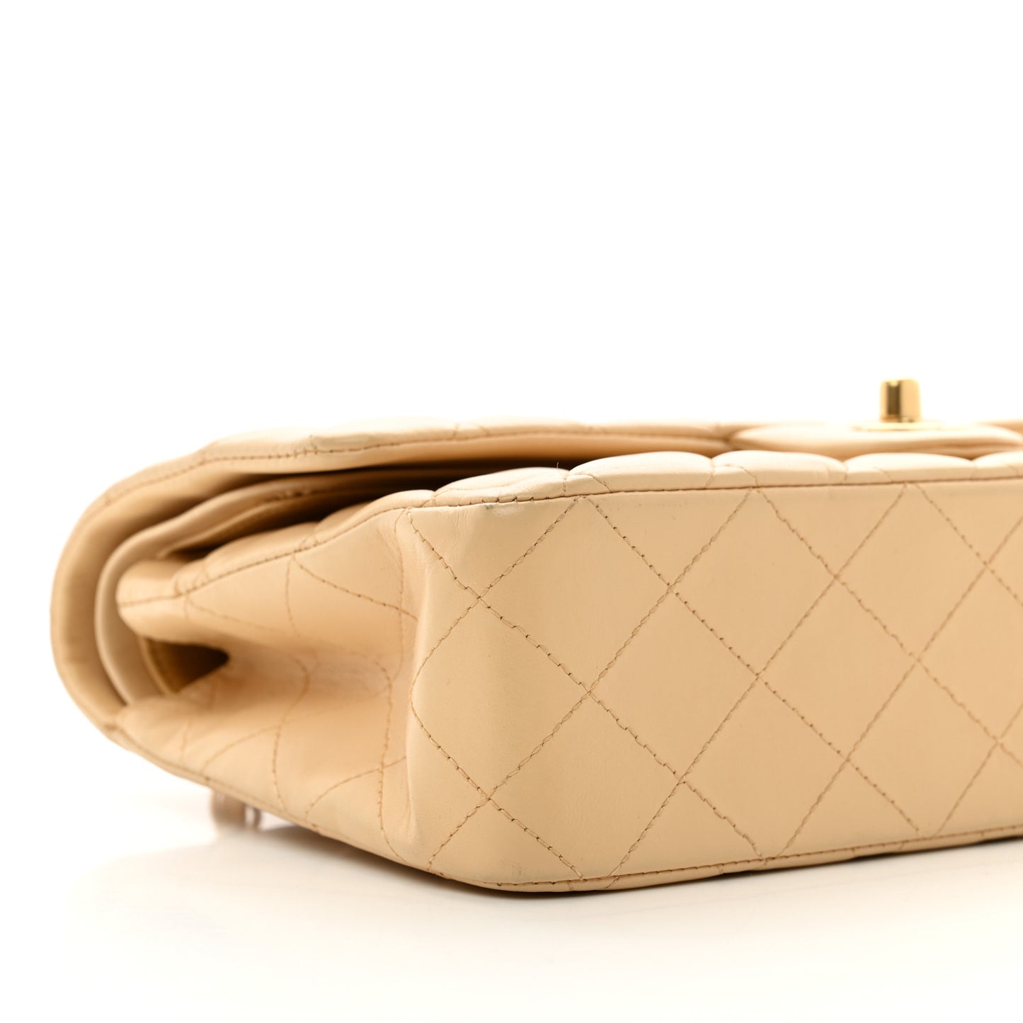 Lambskin Quilted Medium Double Flap Beige