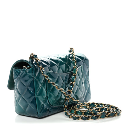 Chanel Shaded Patent Calfskin Quilted Mini Rectangular Flap Green Blue 3 of 11
