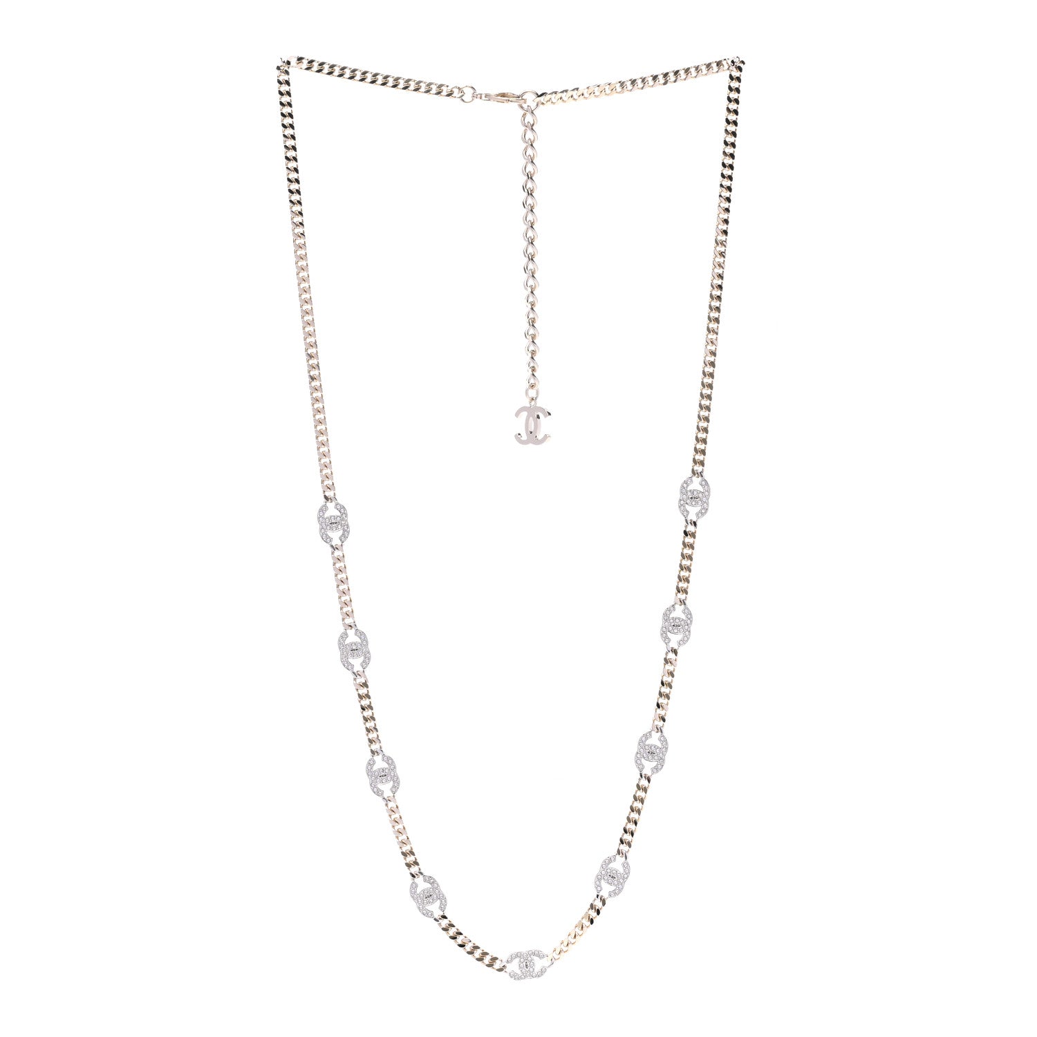 Chanel Crystal Chain CC Necklace Gold Silver 3 of 6