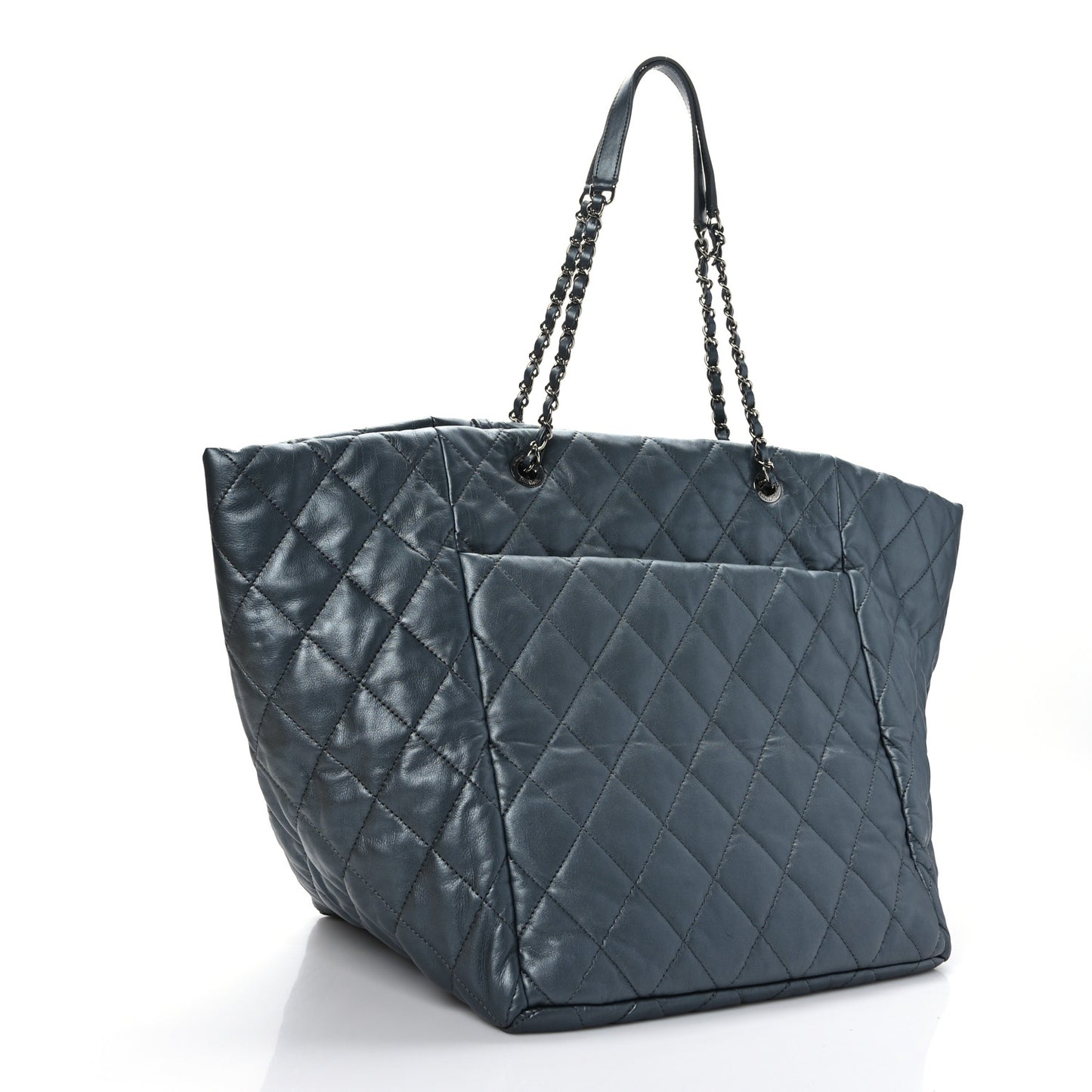 Metallic Lambskin Quilted Large Week End on Mars Tote Dark Grey