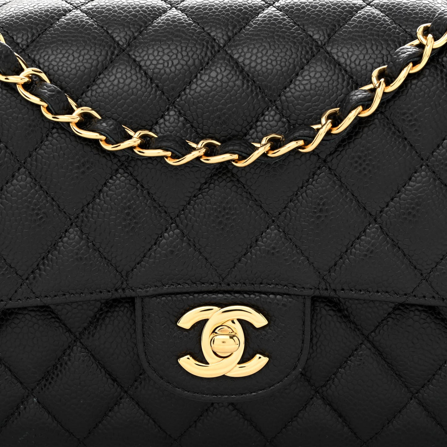 Caviar Quilted Medium Double Flap Black