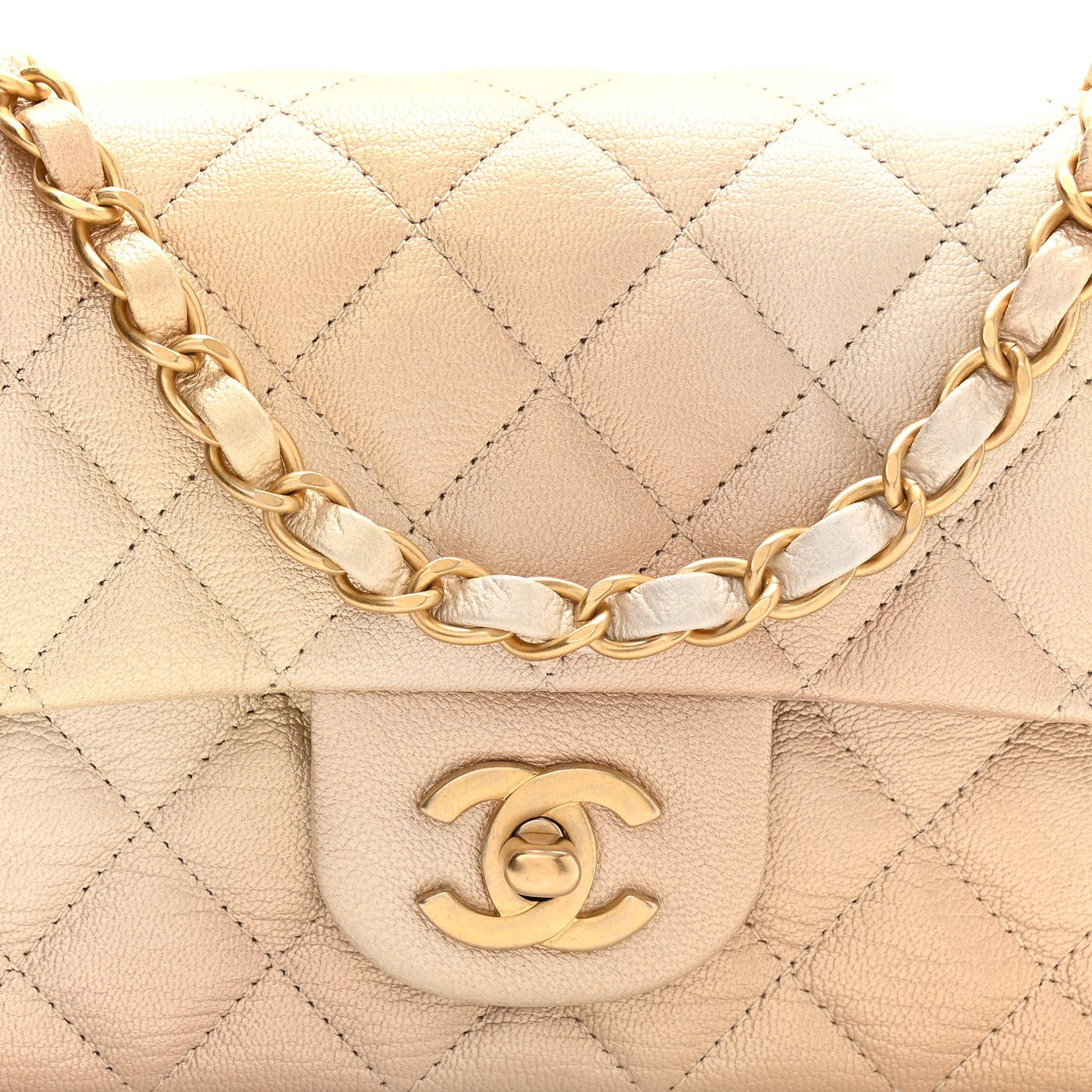 Metallic Goatskin Quilted Mini Rectangular Flap Gold
