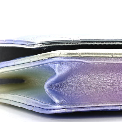 Chanel Gradient Metallic Calfskin Quilted Wallet On Chain WOC Silver Blue Yellow Purple 10 of 12