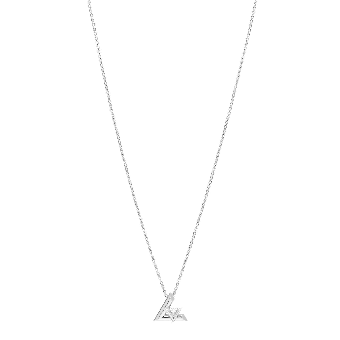 18K White Gold Diamond Small LV Volt One Pendant Necklace