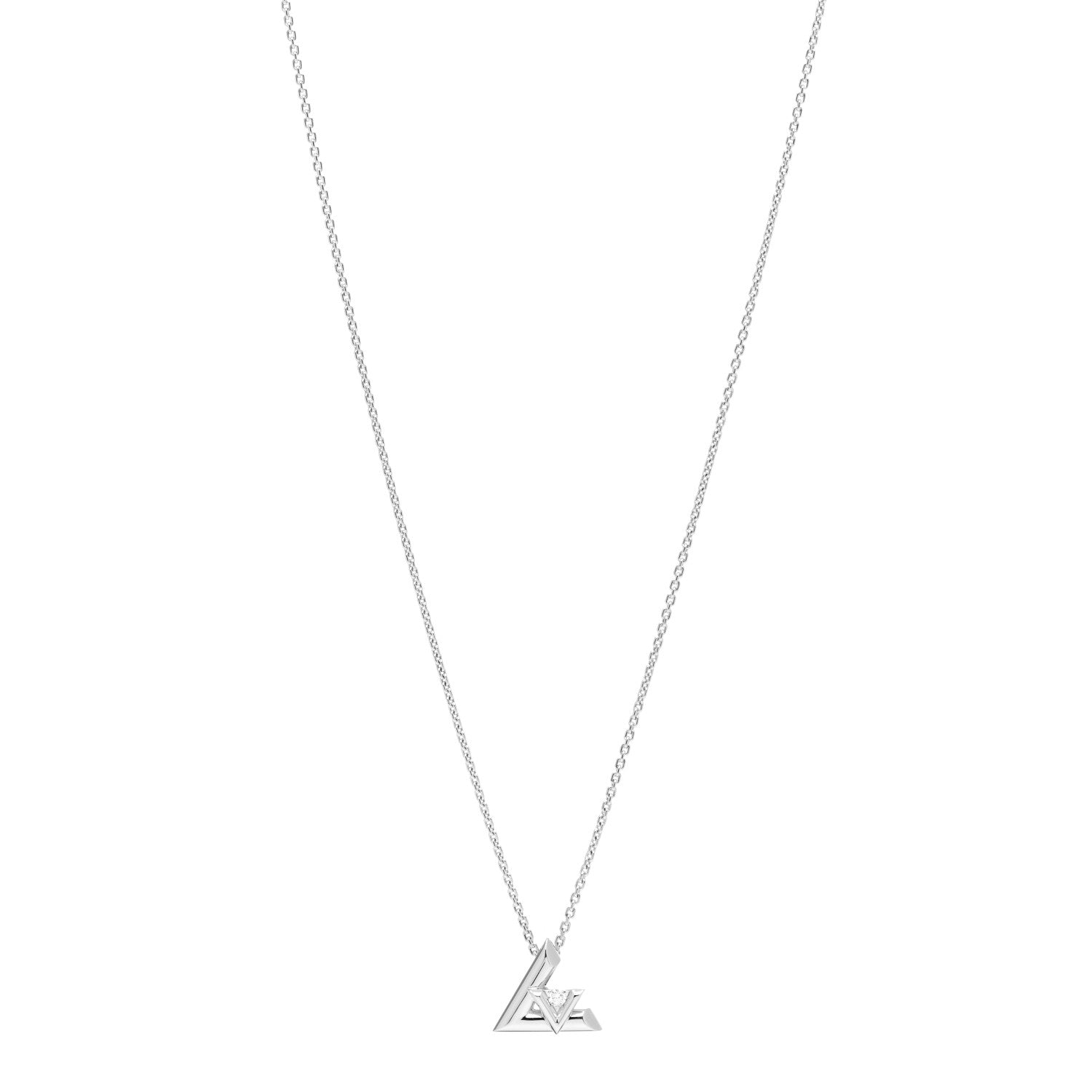 Louis Vuitton 18K White Gold Diamond Small LV Volt One Pendant Necklace 1 of 6