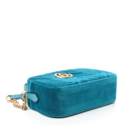 Gucci Velvet Matelasse Small GG Marmont Chain Shoulder Bag Pavone Cyan 4 of 8