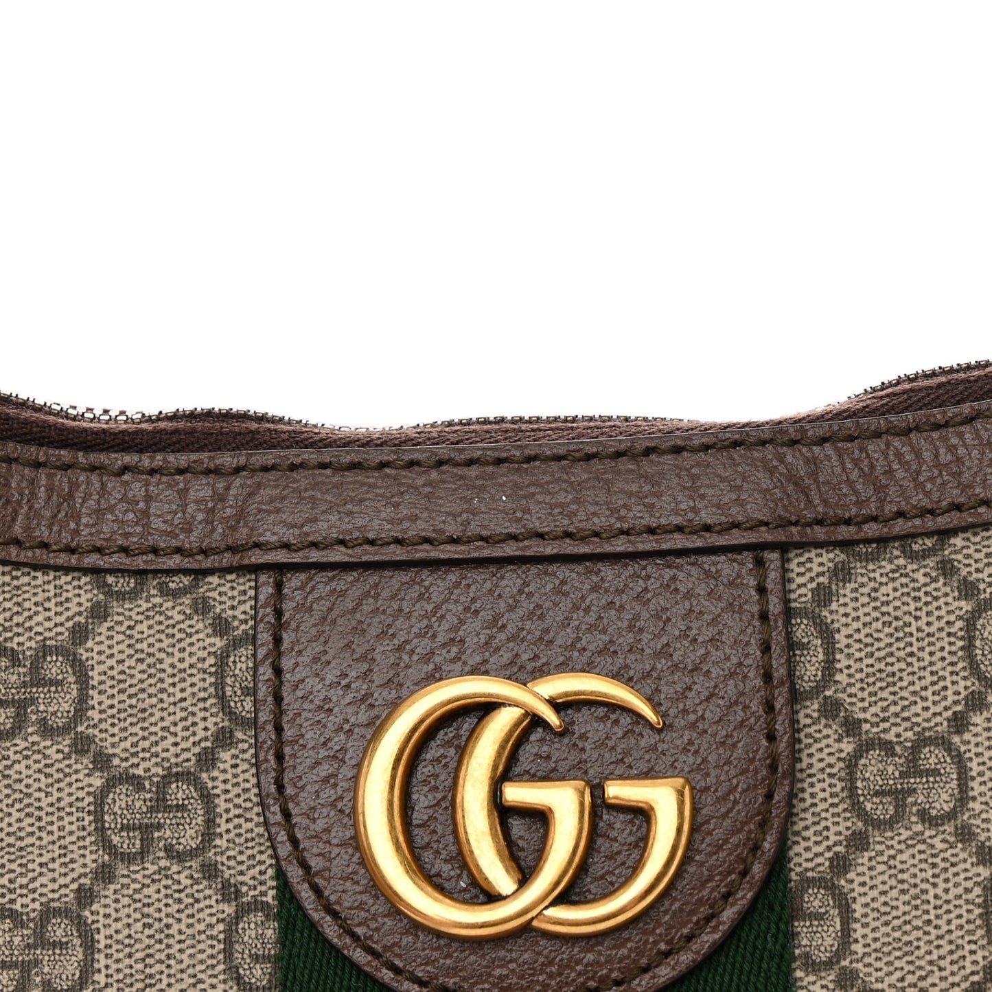GG Supreme Monogram Textured Dollar Calfskin Web Small Ophidia Half Moon Hobo Beige Ebony New Acero