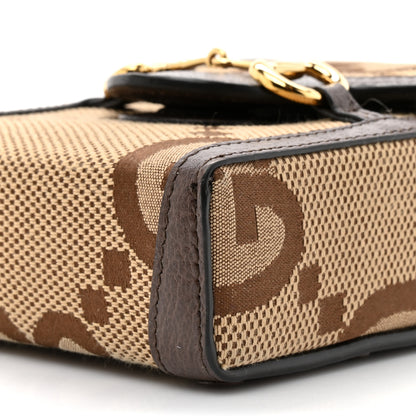 Gucci Monogram Jumbo GG Textured Dollar Calfskin Mini Horsebit 1955 Crossbody Bag Camel Ebony New Acero 9 of 12