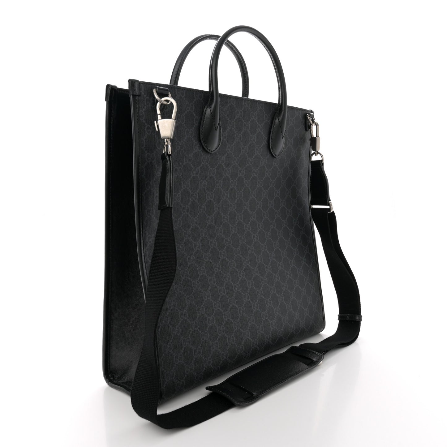 GG Supreme Monogram Azalea Calfskin Medium Retro Interlocking G Vertical Tote Bag Black