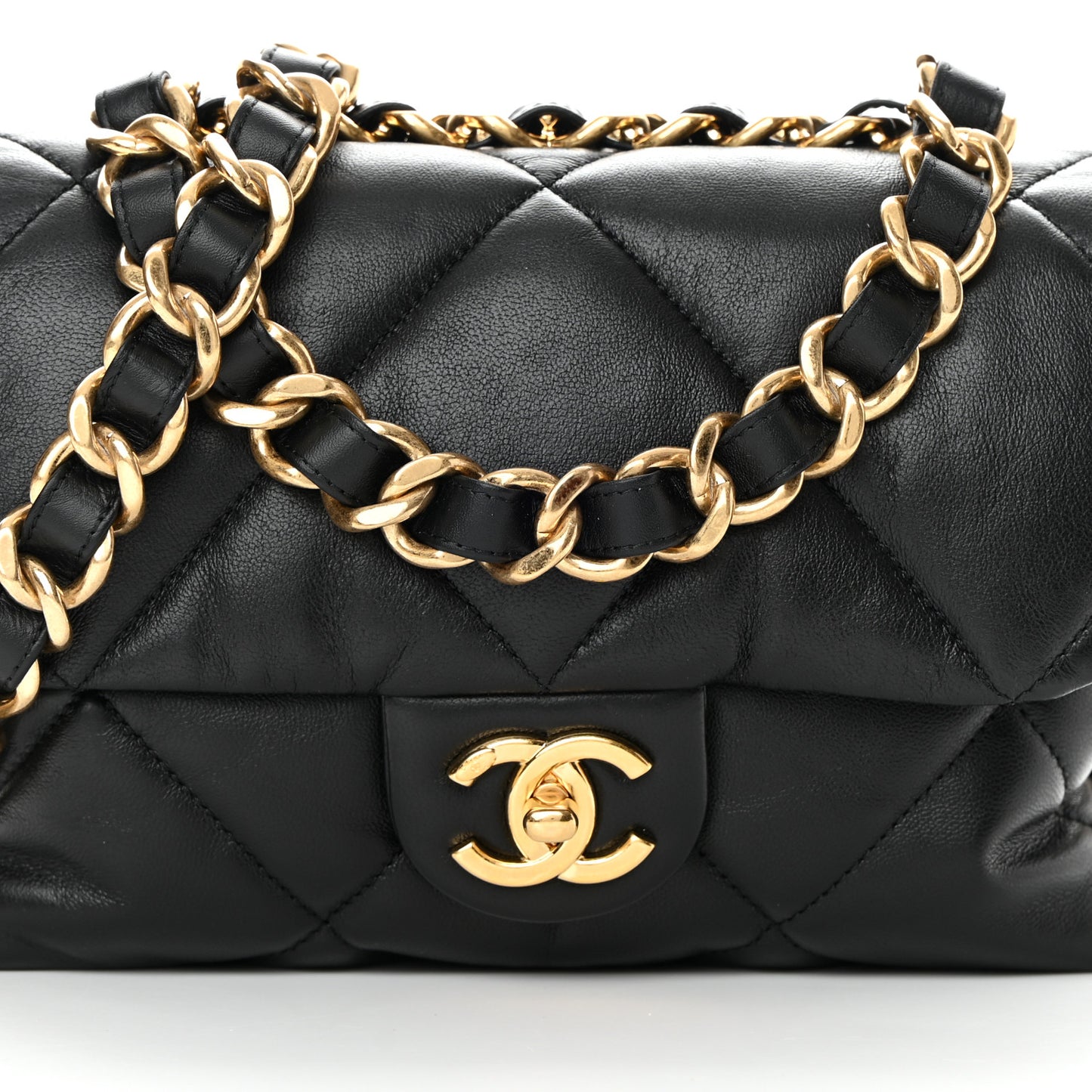 Lambskin Quilted Small Chain Top Handle Flap Black