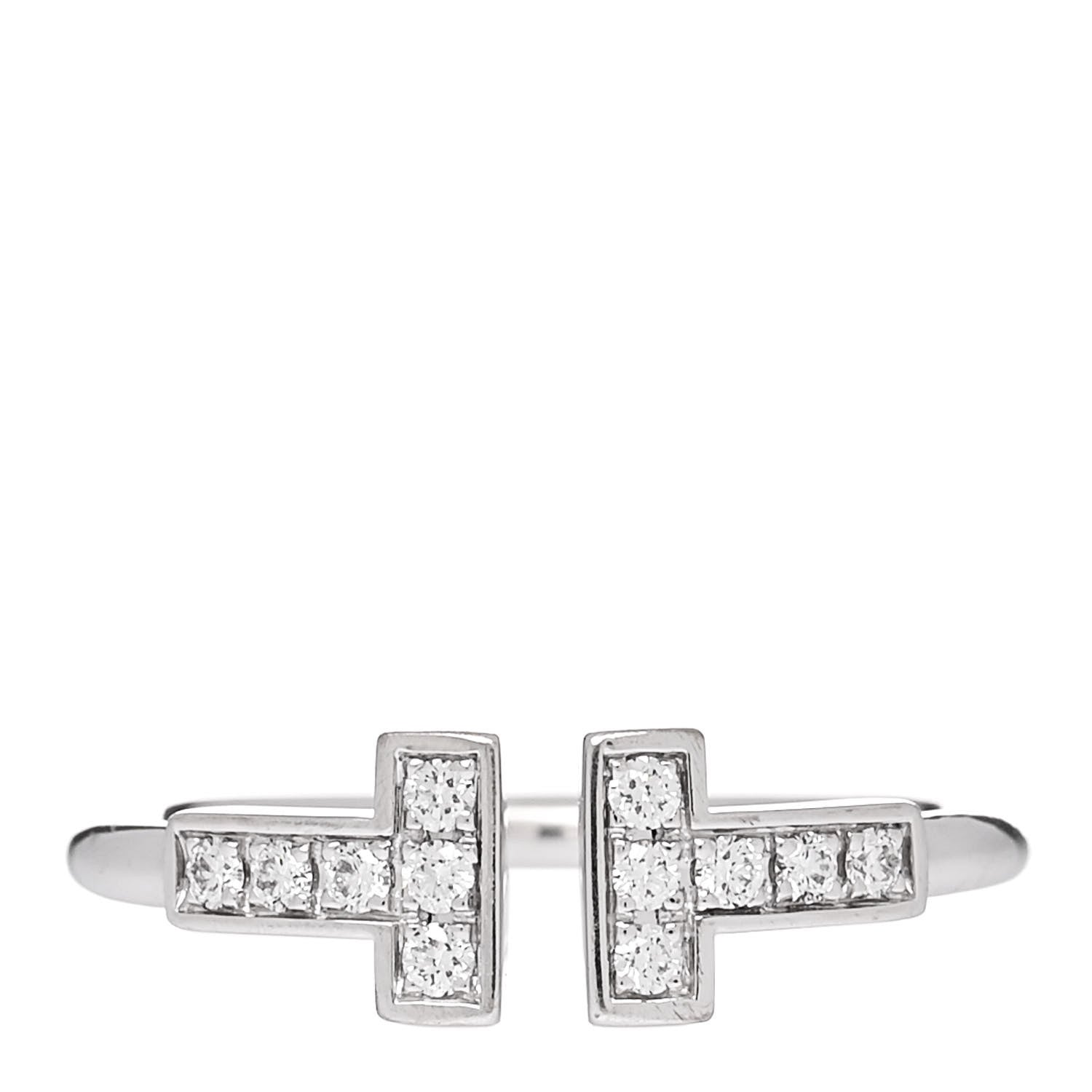 Tiffany 18K White Gold Diamond T Wire Ring 52 6 1 of 5