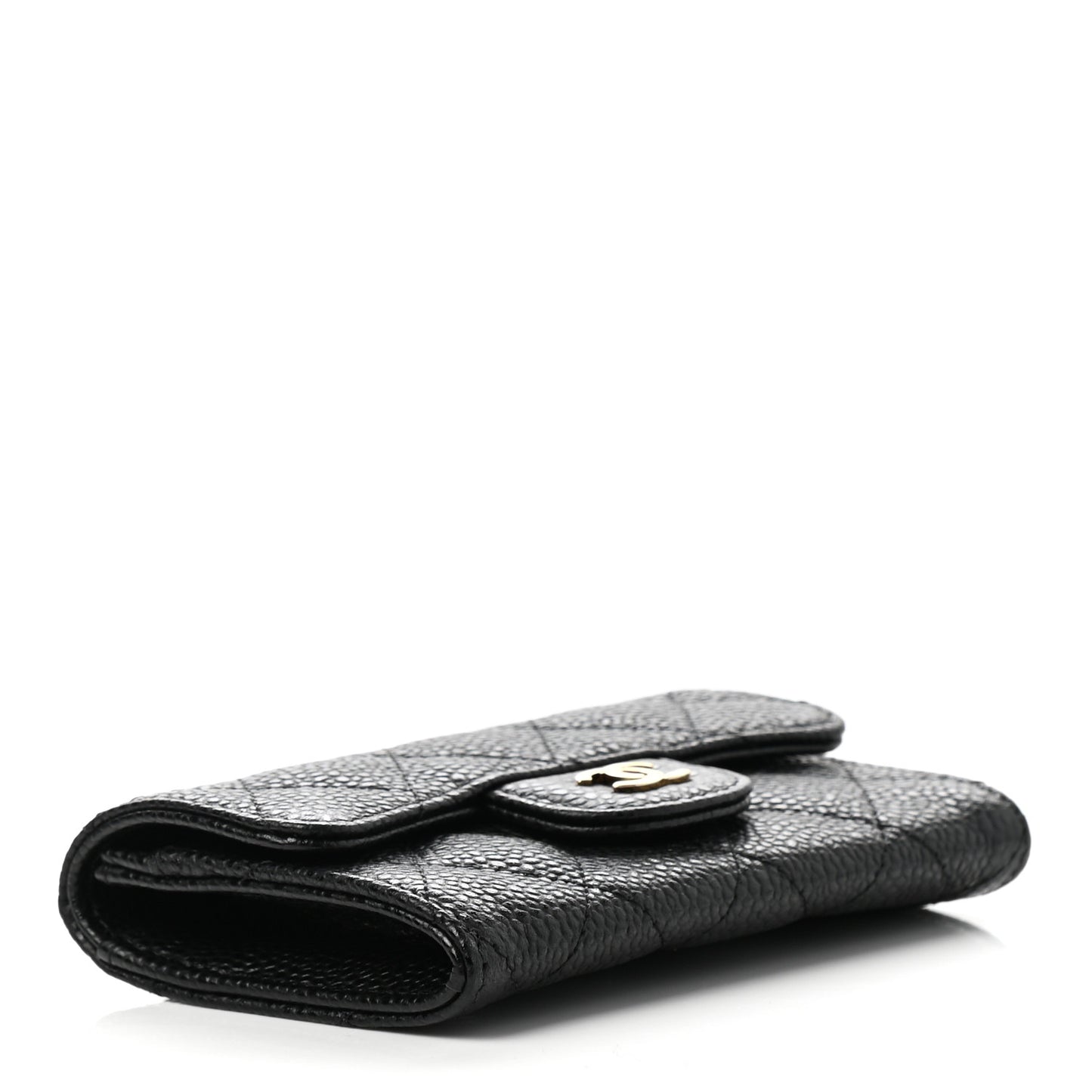 Caviar Quilted Flap Card Holder Black