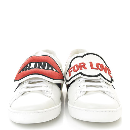 Gucci Calfskin Ayers Web Blind for Love Embroidered Womens Ace Sneakers 38.5 White 2 of 8