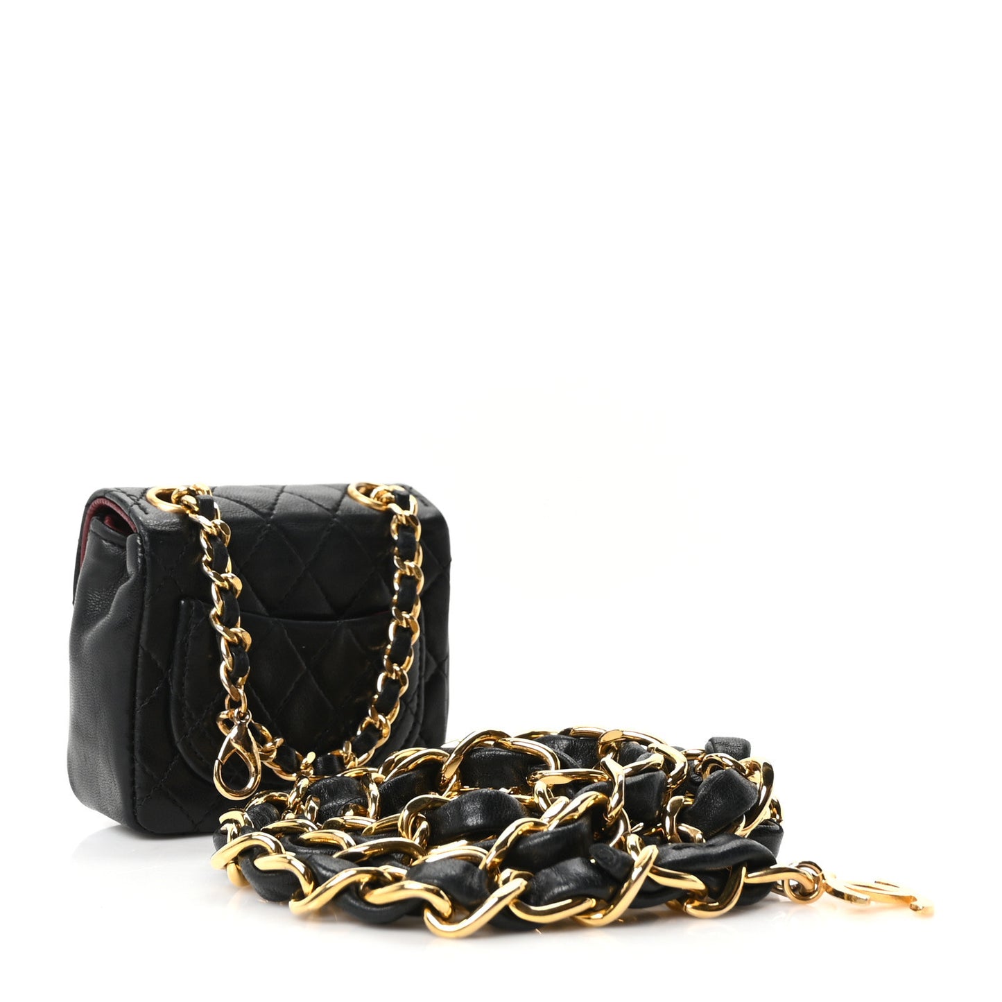 Lambskin Quilted Micro Flap Bag Charm Keychain Black