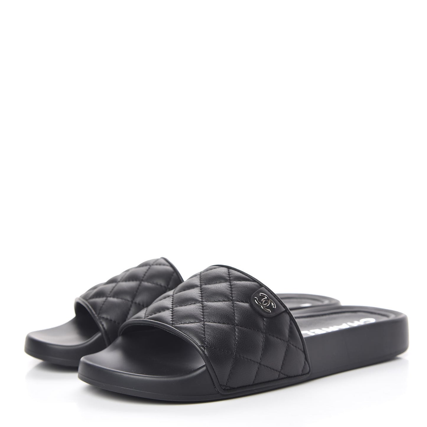 Lambskin Quilted CC Mules Sandals 39 Black