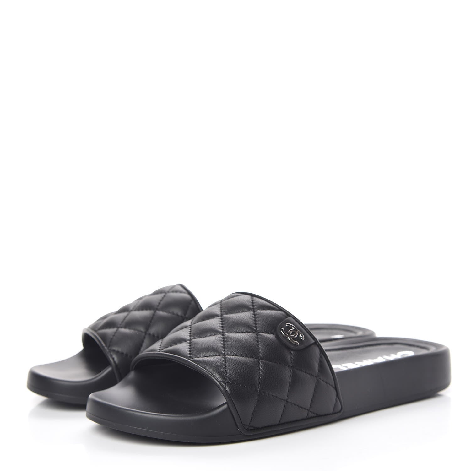 Chanel Lambskin Quilted CC Mules Sandals 39 Black 3 of 10