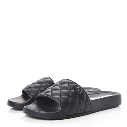 Chanel Lambskin Quilted CC Mules Sandals 39 Black 3 of 10