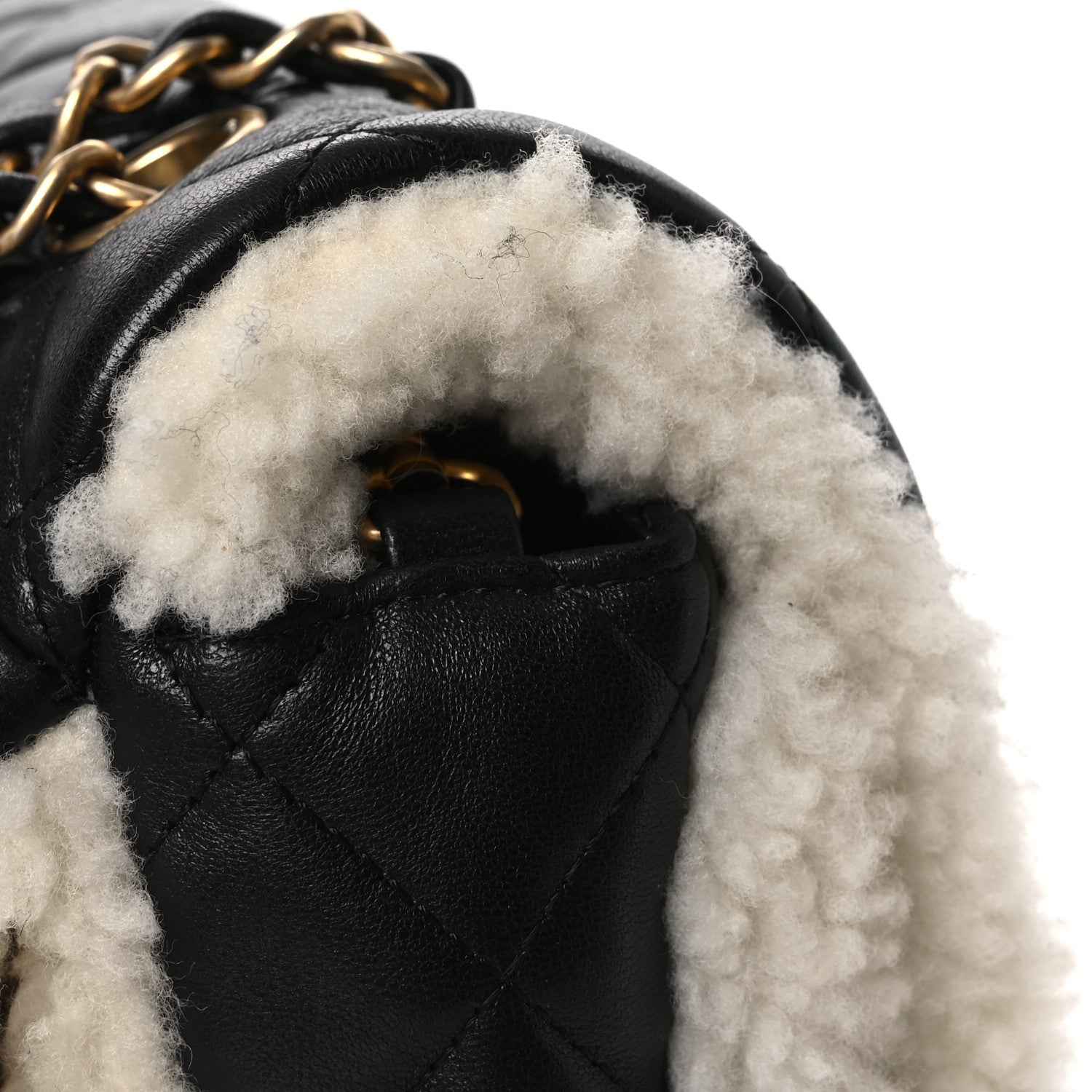 Chanel Lambskin Shearling Large CC Flap Bag Black White 11 of 12