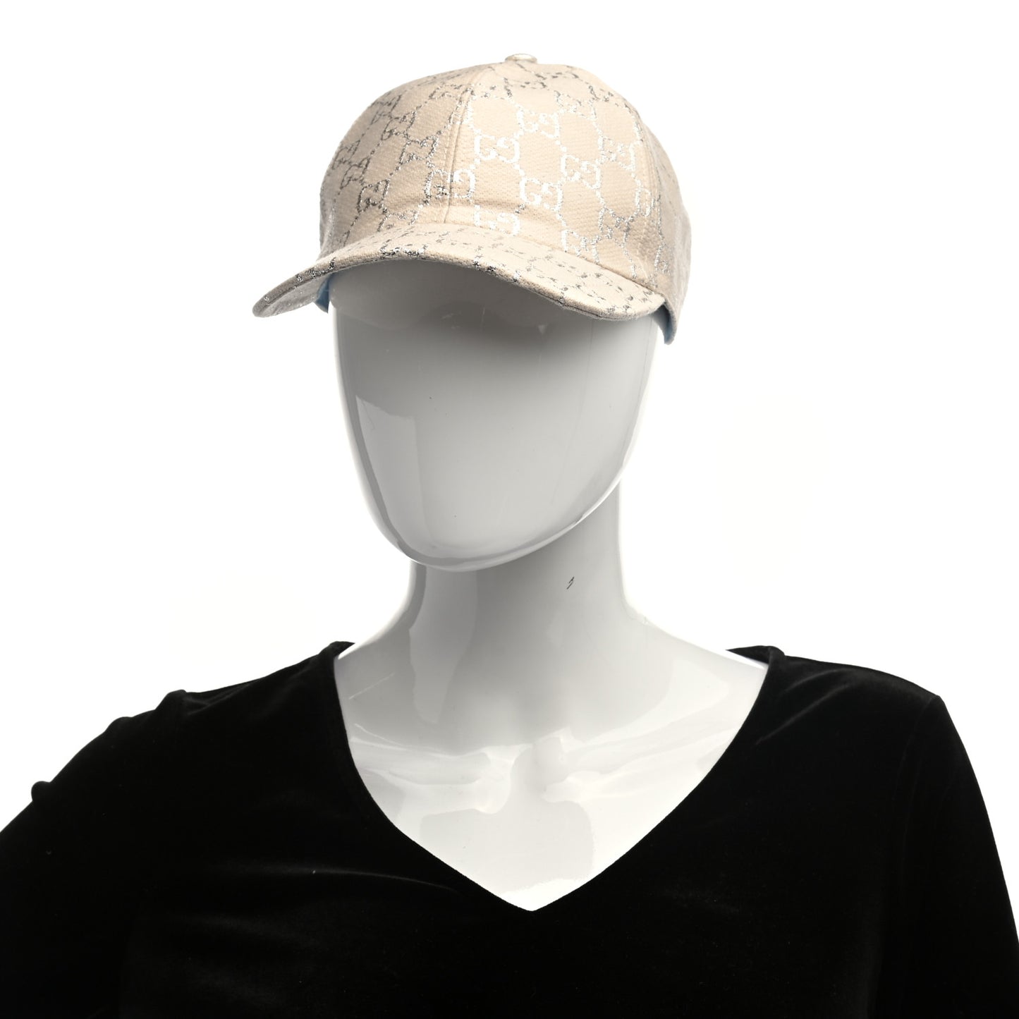 Canvas Lame GG Monogram Rush Baseball Hat S Gardenia Silver