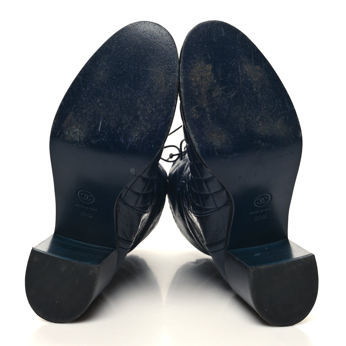 Crumpled Calfskin Quilted Cap Toe Short Boots 39.5 Blue Black
