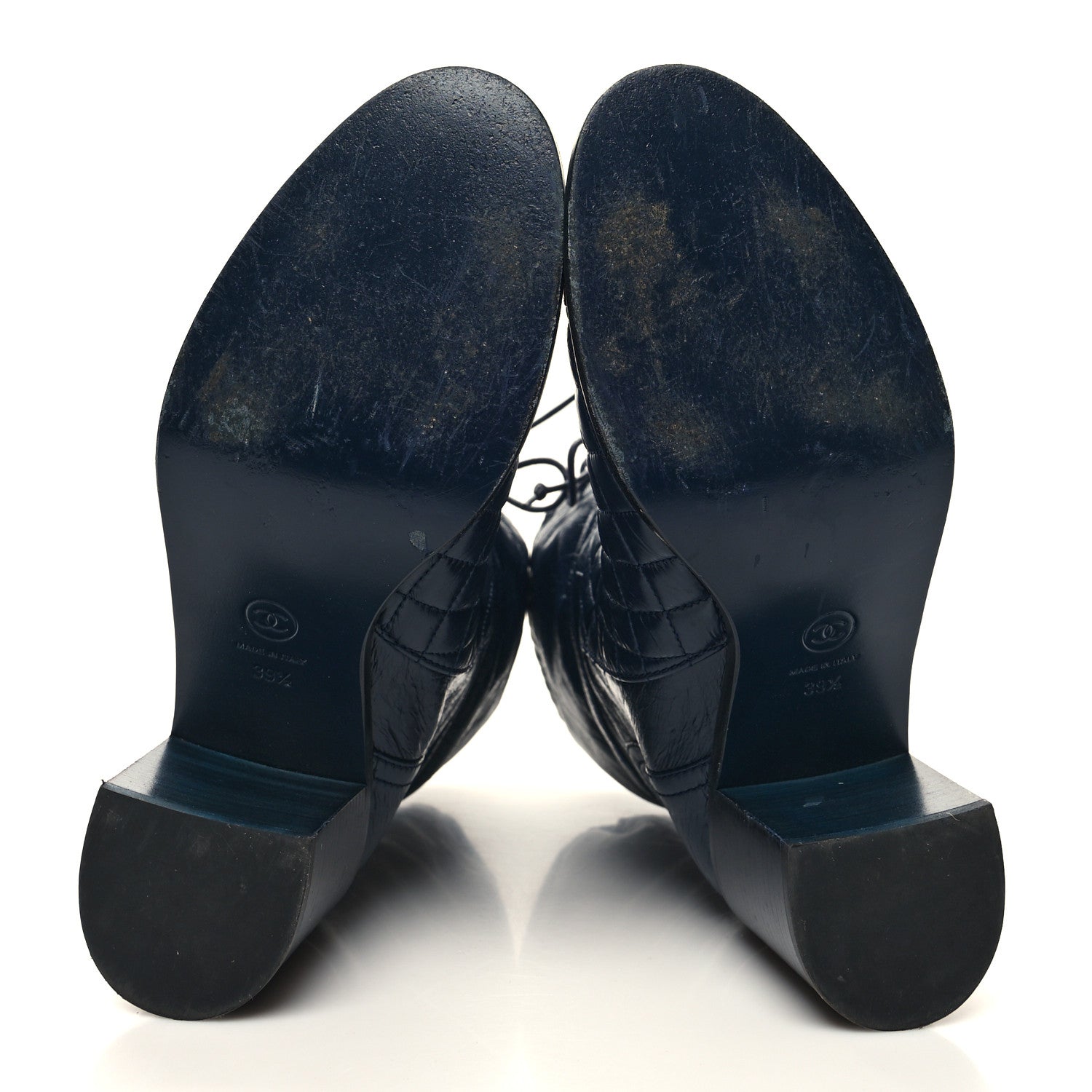 Chanel Crumpled Calfskin Quilted Cap Toe Short Boots 39.5 Blue Black 5 of 7