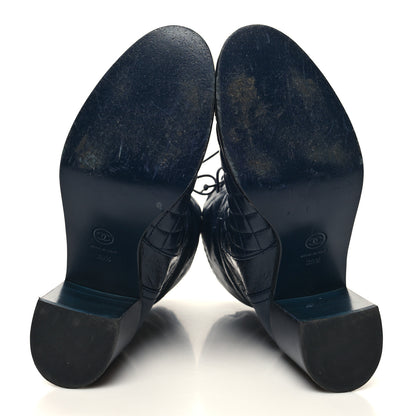Chanel Crumpled Calfskin Quilted Cap Toe Short Boots 39.5 Blue Black 5 of 7