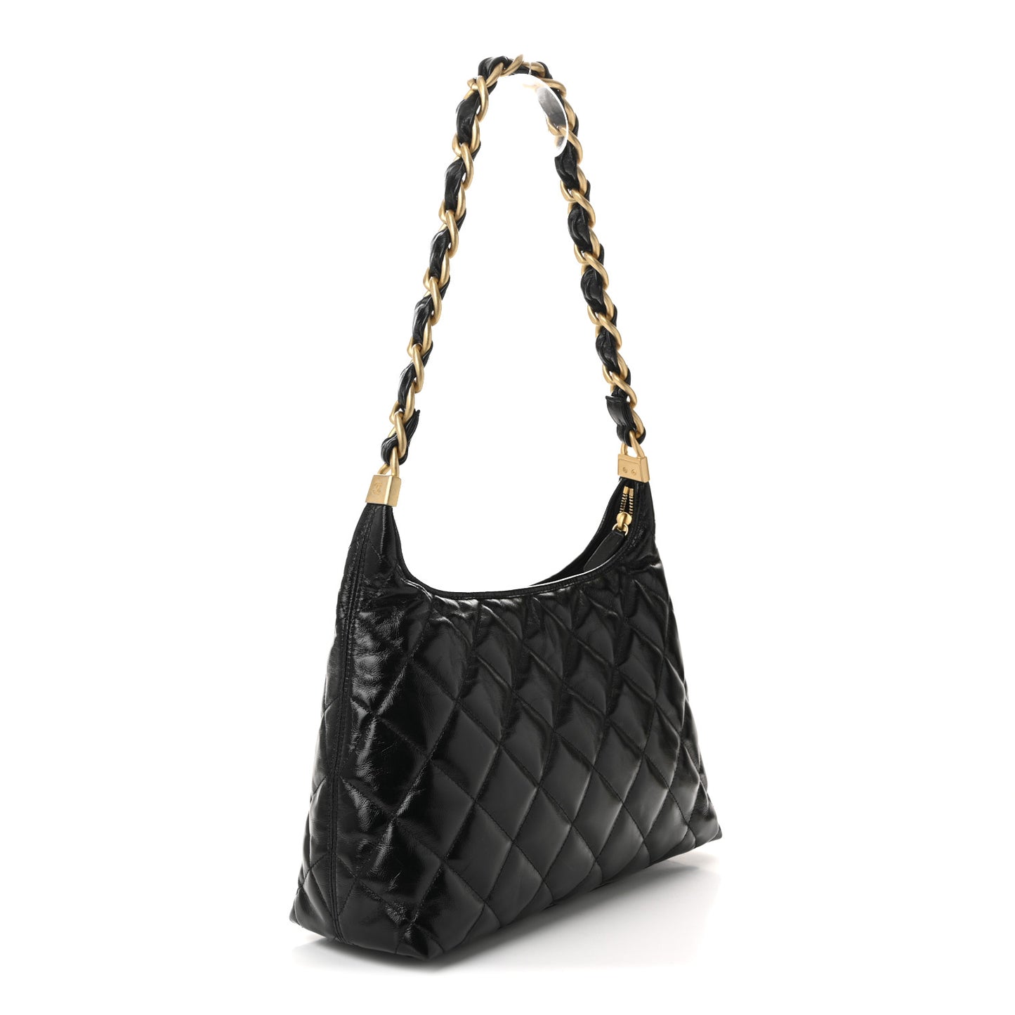 Shiny Crumpled Lambskin Quilted Medium CC Funky Town Hobo Black
