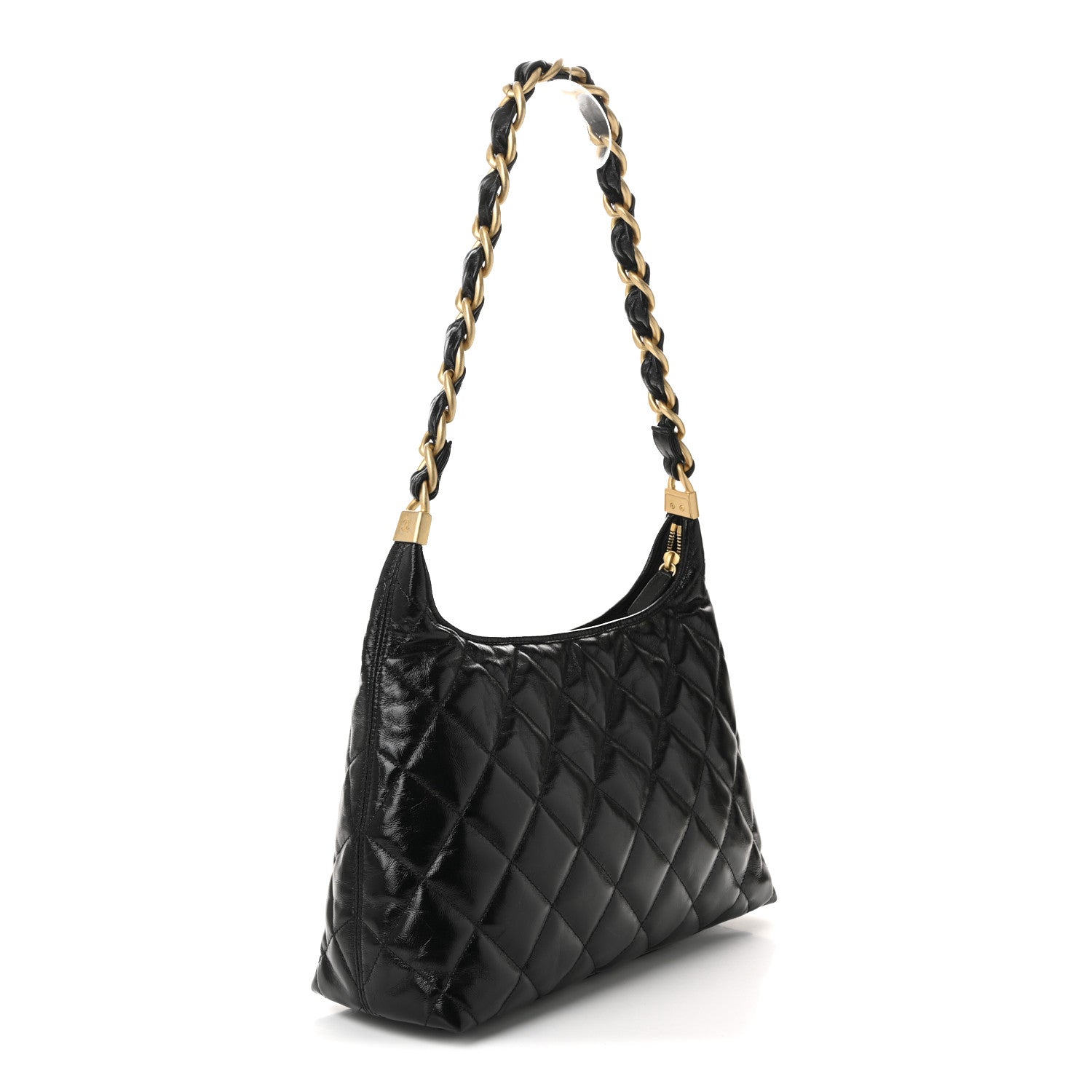 Chanel Shiny Crumpled Lambskin Quilted Medium CC Funky Town Hobo Black 3 of 10