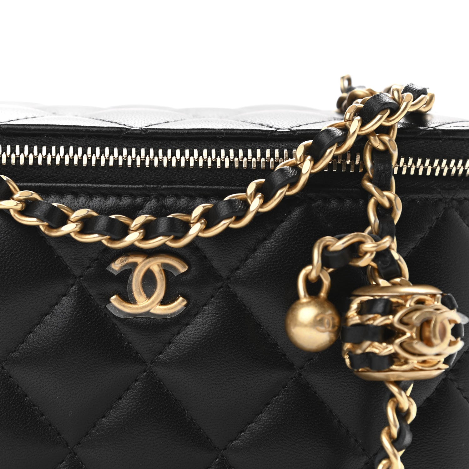 Chanel Lambskin Quilted Small Pearl Crush Vanity Case With Chain Black 9 of 12